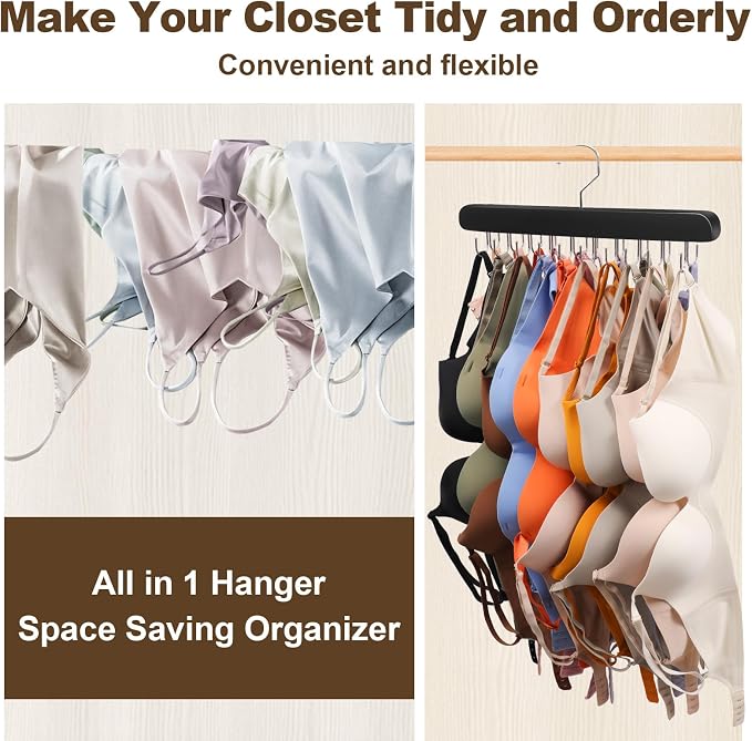2 PCS Tank Top Hanger, Bra Hanger for Closet Organizer Space Saving | Premium Bra Hangers, Tank Top hangers with 40 hooks, 360°Rotating Closet Organizers and Storage for Bras, Tank Top, Belts - Image 4