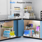Petiza Metal Under Sink Organizer, Pull Out Cabinet Organizer Rack with Silk-Smooth Bottom Drawer, 5-Level Adjustable, Multi-Purpose Storage Shelf for Bathroom, Kitchen, Vanity, Pantry (2-Pack) - Image 8