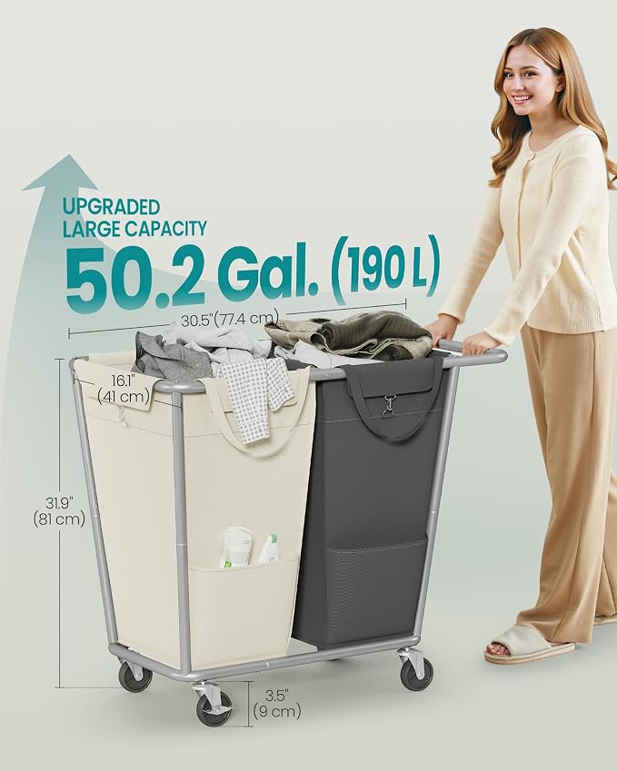 SONGMICS 2-Section Laundry Basket with Wheels, 50.2 Gallons (190 L) Hamper - Image 6