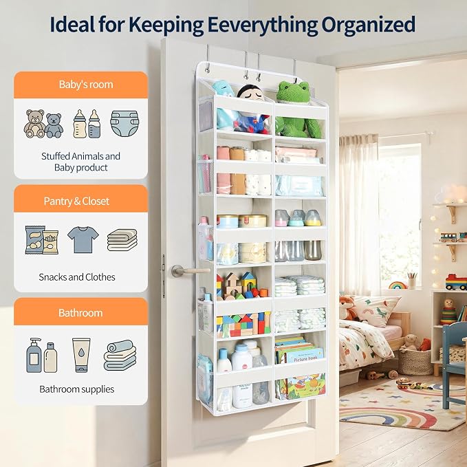 Yecaye Over The Door Organizer, 5 Tier Extra Large Behind Door Storage of 10 Compartments, 80lbs Heavy Duty Door Organizer Hanging with Clear Window for Closet Bedroom Pantry Bathroom, Beige - Image 5