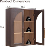 Bathroom Wall Cabinet, 23.5×31.4'' Storage Cabinet, Arched Cabinet Wall Mount with Adjustable Shelf & Glass Doors, Medicine Cabinet for Laundry Room, Bathroom, Kitchen, Living Room, Brown, 3 Pieces - Image 2