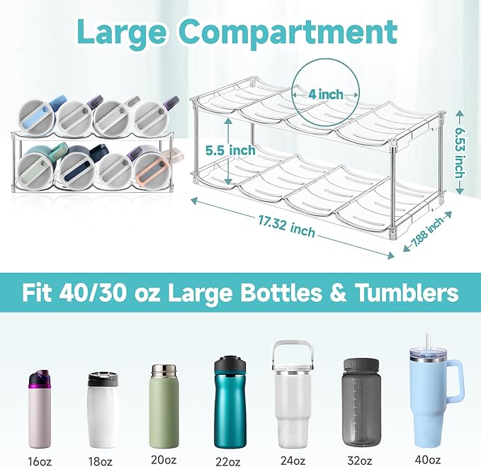 spospo Stackable Water Bottle Organizer Large Compartment Bottle Holder - Image 2