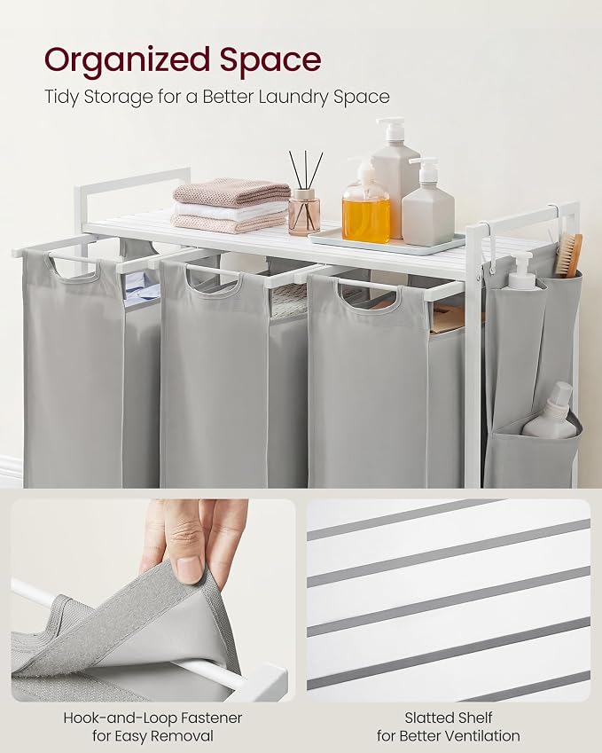 VASAGLE Laundry Hamper with Shelf, 3 Pull-Out Bags, 3 x 10.6 Gallons (40 L) - Image 4