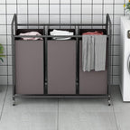 LINZINAR 3-Bag Laundry Sorter,Laundry Hamper Cart with Heavy Duty Rolling Lockable Wheels and Removable Bags (Brown) - Image 2