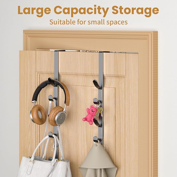 Kaiferty Over the Door Hooks, Metal Door Hooks for Hanging, Over the Door Purse Organizer for Door Coat Hanger, Back of Shower for Hanging Towel Rack Clothes, Hat, Bathroom, Closet (Black-2Packs) - Image 3