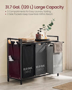 VASAGLE Laundry Hamper with Shelf, 3 Pull-Out Bags, 3 x 10.6 Gallons (40 L) - Image 3