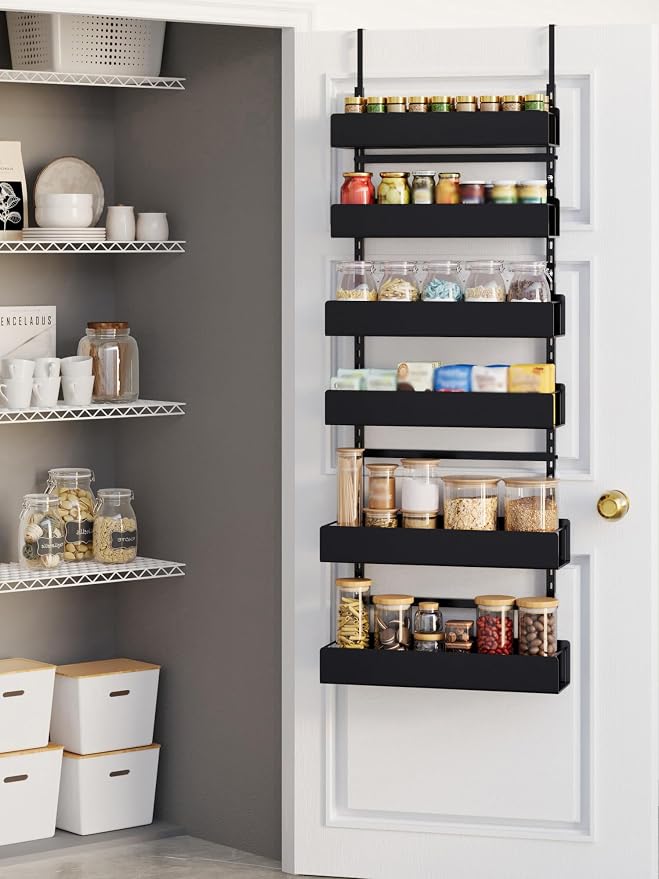 6-Tier Door Organizer, Heavy Duty Hanging Basket Spice Rack Shelves for Pantry Kitchen, Black by Unknown