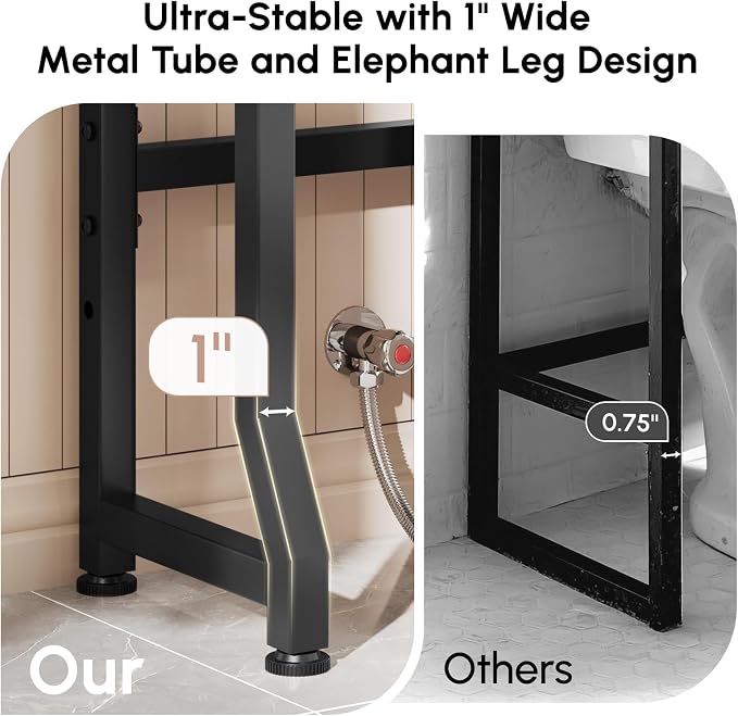 USHOWER Black Over The Toilet Storage Cabinet with Glass Doors - Image 5