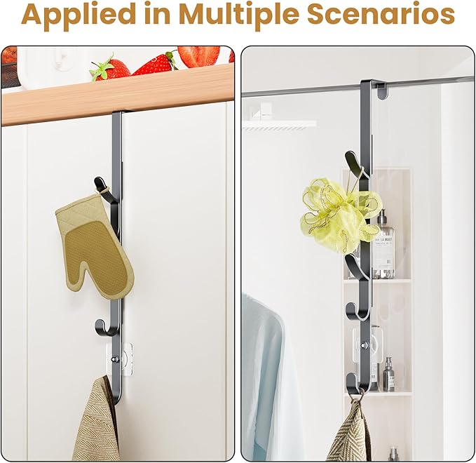 Kaiferty Over the Door Hooks, Metal Door Hooks for Hanging, Over the Door Purse Organizer for Coat Hanger, Back of Shower Door for Hanging Towel Rack Clothes, Hat, Bathroom, Closet (Black-4Packs) - Image 6