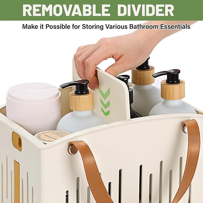 Portable Shower Caddy Collapsible Plastic Shower Basket Tote with Handles Removable Divider, Cleaning Caddy Storage Organizer for Bathroom College Dorm (White) - Image 4
