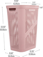 Mind Reader Slim Laundry Hamper with Lid, 60L Clothes Basket, Ventilated Plastic, Pink - Image 3