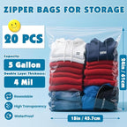 20 Pack Large 5 Gallon Storage Bags with Zipper Top, 18 x 24in Zipper Bags - Image 2