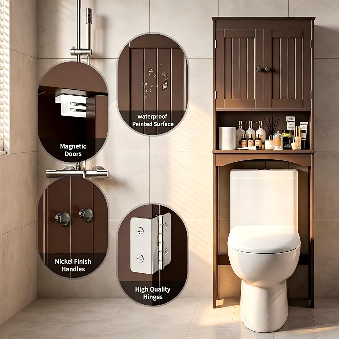 Bealife Over The Toilet Storage Cabinet with Open Shelf - Espresso - Image 6