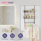 SWTYMIKI Over The Door Hooks Organizer - Multi-Functional Door Hanger with 16 Hooks & 2 Mesh Baskets, Long Coat Rack for Bathroom, Bedroom, Living Room, Home Storage Organizer, Gray - Image 3