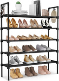 LANTEFUL 5 Tier Shoe Rack for Closet Shoe Organizer with 5 Hooks, Long Shoe Shelf Storage for Shoe and Boot Stackable Free Standing Shoe Rack for Entryway, Garage, Small Spaces, Dorm, Black by LANTEFULforTidyingHouse