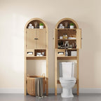 Arched Over the Toilet Storage Cabinet with Fluted Wood Doors, Natural Oak - Image 7