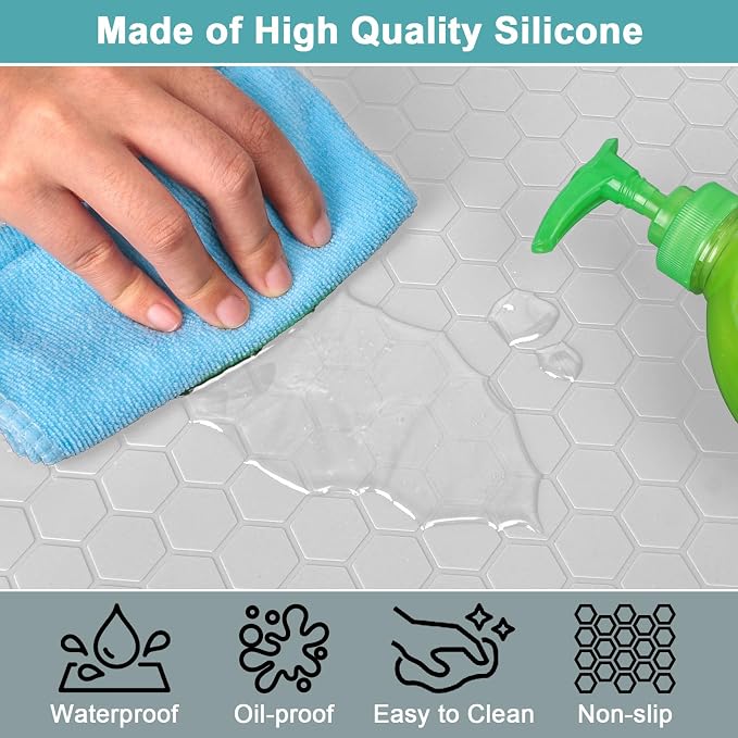 Under The Sink Mat Waterproof, Under Kitchen Sink Mat and Protector for 34" x 22" Cabinets, Under Sink Tray Organizer, Shelf Liner Cabinet Liner for Bathroom, Kitchen and Dining Room, Light Gray - Image 4