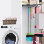 Pull Out Broom Holder With Adjustable Double Row Sliding Hook-Grey 18IN by DegMongee