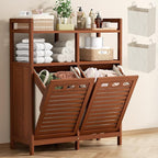 Homykic Tilt Out Laundry Hamper Cabinet, Bamboo Laundry Organizer, Walnut by Homykic