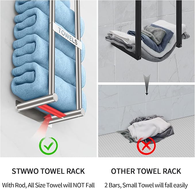 Towel Racks for Bathroom, STWWO Towel Storage for Small Bathroom 22inch, Stainless Steel Towel Rack Wall Mounted for Bath Towel, Brushed Nickel - Image 4
