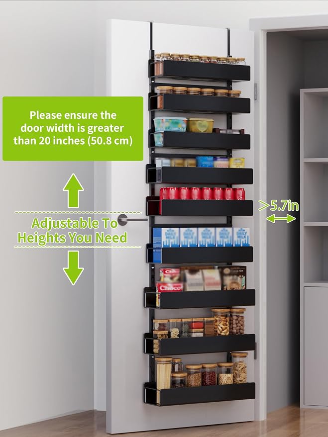 9-Tier Over Door Pantry Rack, Heavy Duty Metal Spice Organizer Shelf for Kitchen, Black - Image 3