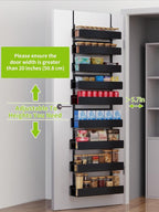 9-Tier Over Door Pantry Rack, Heavy Duty Metal Spice Organizer Shelf for Kitchen, Black - Image 3