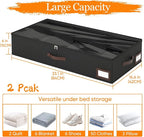 OIAHOMY 2 Pack 53L Under Bed Storage with Adjustable Dividers, 6" Low Profile Underbed Storage Bins for Comforters & Clothes, Save Closet Space with Clear View Lid & Reinforced Handles, Black - Image 2