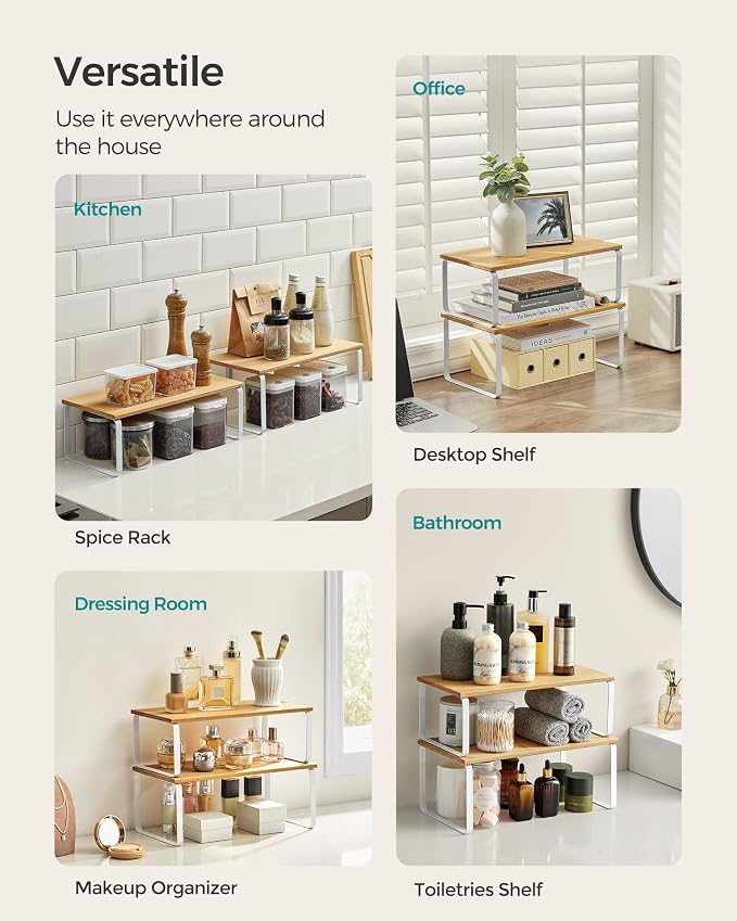 SONGMICS Cabinet Organizer Shelf, Set of 2 Spice Rack, Kitchen Storage - Image 3