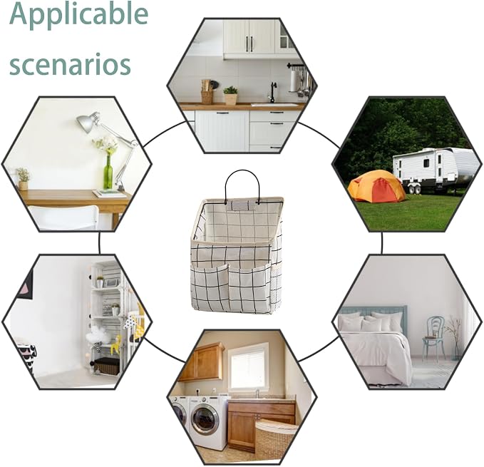 2 Pack Wall Hanging Storage Bags, Organizer with Pockets, Storage for Dormitory Bathroom Bedroom Kitchen (White Grid) - Image 4
