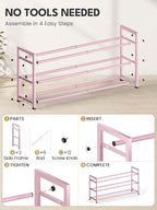 Bumusty 3 Tier Expandable Shoe Rack for Closet, Pink | 18"-33" Adjustable Shoe Rack for Entryway, Small Shoe Organizer for Dorm, Front Door, Sturdy Metal - Image 8