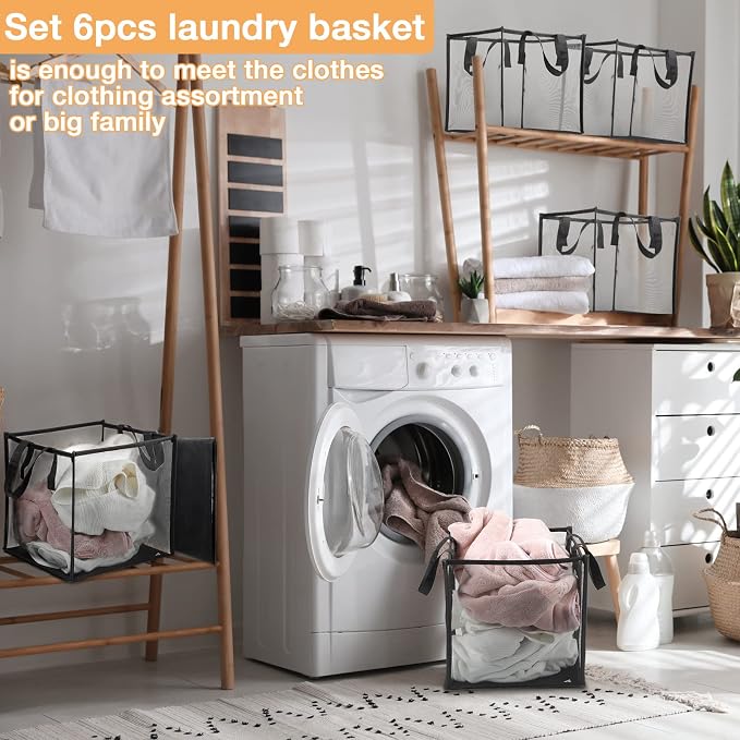 Zopeal 6 Pack Collapsible Mesh Laundry Basket, Black, Single-layer - Image 5