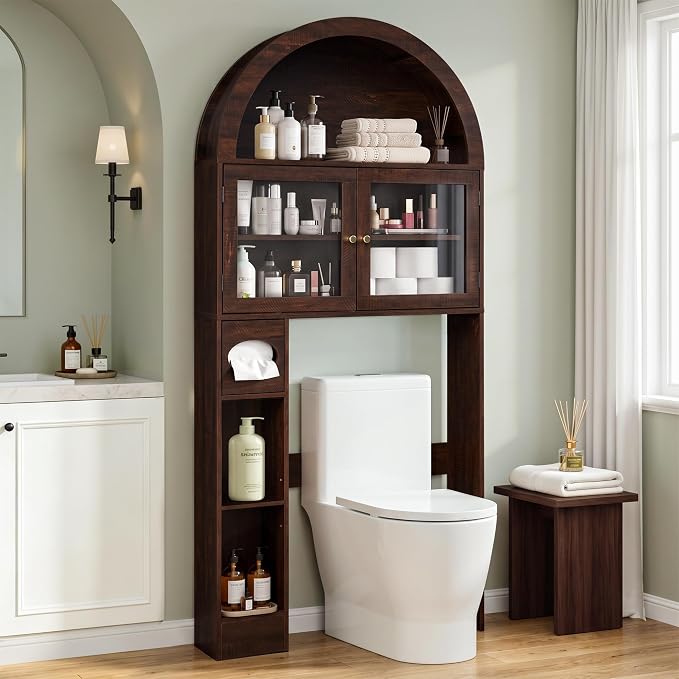 Over the Toilet Storage Cabinet with Arched Top, 68" Tall, Dark Walnut by TurtleMyrtle