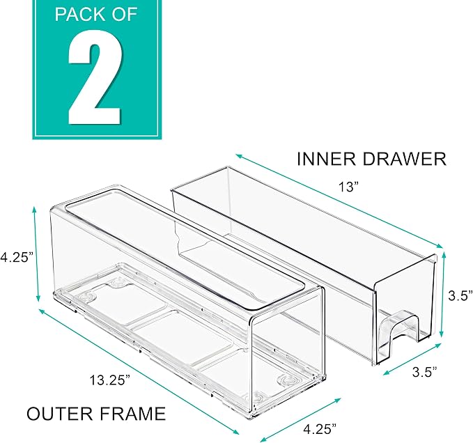 Sorbus Clear Stackable Storage Drawers with Pull-Out Bins (Small, 2 Pack) - Image 3
