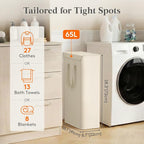 Lifewit 65L Laundry Basket with Lid and Long Handles, White - Image 2