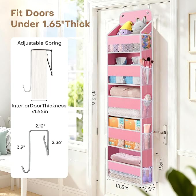 Over the Door Organizer, 5 Large Pocket Hanging Storage with 40lb Capacity - Image 2