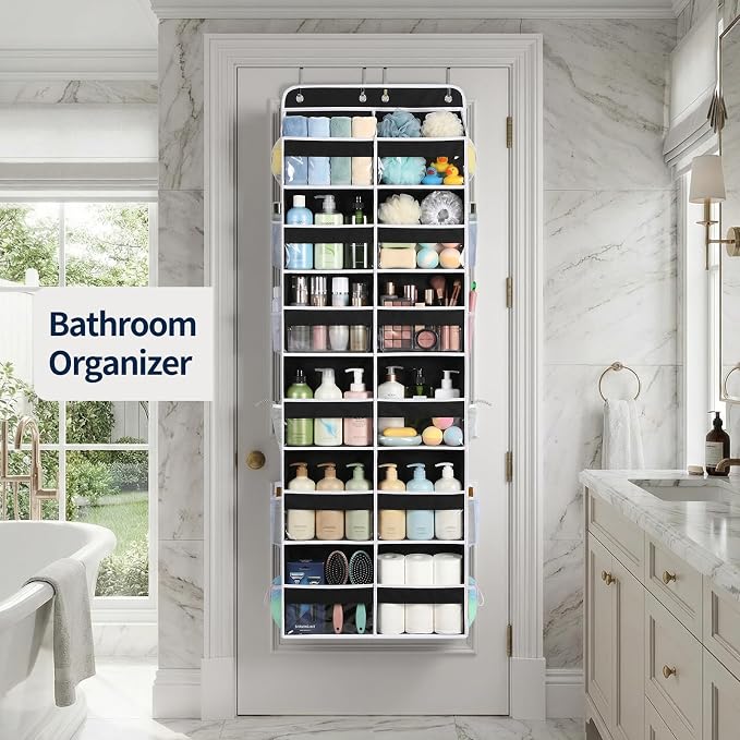 Yecaye 6 Tier Over The Door Organizer, Door Organizer with 12 Compartments | 20" W, Extra Large Behind Door Storage With 12 Side Pockets, 80lbs Heavy Duty, Clear Window, for Closet Bedroom Pantry, Black - Image 9