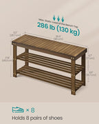 SONGMICS Shoe Rack Bench, 3-Tier Bamboo Entryway Bench, 35.4 Inches Width | Shoe Storage Organizer, Holds Up to 286.6 lb, Yellow Brown, BAMBOU Collection ULBS090K01 - Image 3