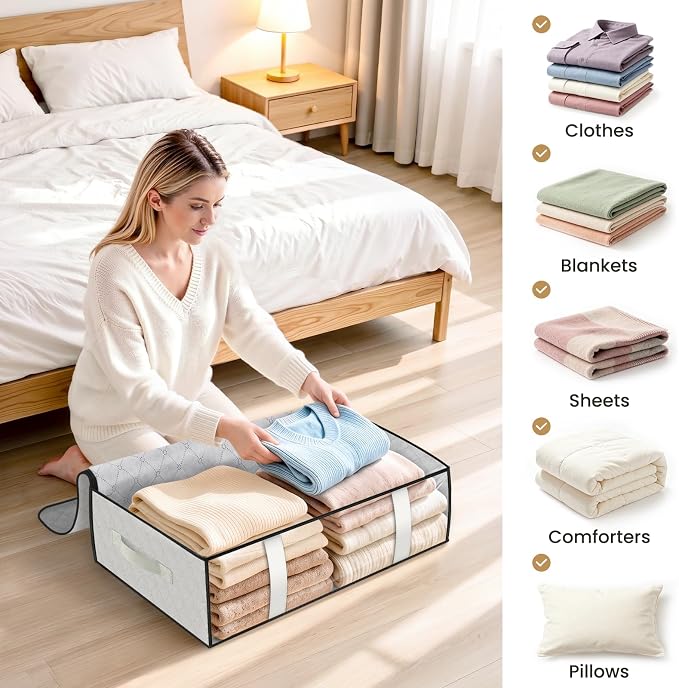 StorageRight Under Bed Storage Bags, 10 Pack, 40L, White | Breathable Non-Woven Fabric with a Clear Window and Zippered Top for Clothes, Comforters, Blankets and Seasonal Storage - Image 7