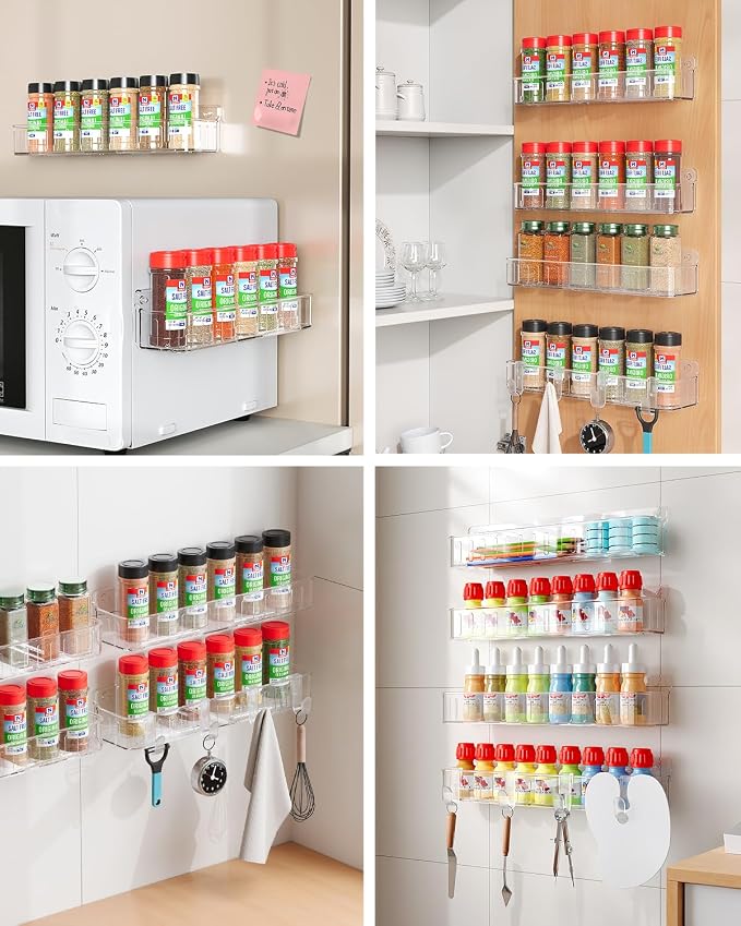 Nieifi Spice Rack Wall Mount, 4 Pack Clear, 2" Depth, Screw/Adhesive - Image 6