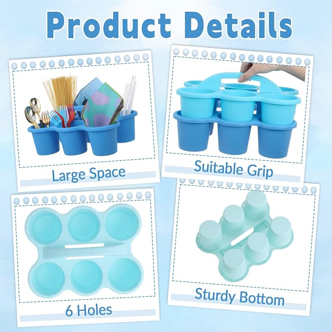 6 Pack Classroom Caddy Organizer with Handle, 6 Compartments, Gradient Blue - Image 3