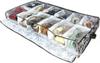 12 Cells See Through Underbed Shoes and Boots Storage Bag Organizer with Black and White Flower (Black) - 40.9x24.4x5.51 Inch - Image 4