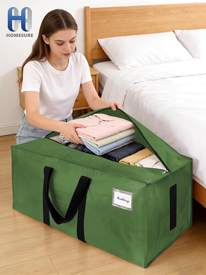 HOMESURE Supports 200lbs Heavy Duty Moving Bags - Strong Zipper & Wrap-Around Handles - Water-Resistant Storage Totes, Durable Alternative to Moving Boxes - 40 Pack - Olive Green - Image 8