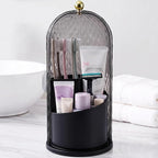 QIYVLOS Toothbrush Holders with Sliding Lid, Rotating 3 Slots Bathroom Organizer Countertop, Tooth Brush Toothpaste Holder Bathroom Counter Stand Caddy for Vanity Makeup Brushes Holder (Black) by QIYVLOS