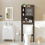 ZENY Over The Toilet Storage Cabinet, Bathroom Organizer with Adjustable Shelf and Double Doors, Freestanding Bathroom Space Saver Toilet Rack (Brown) - Image 9