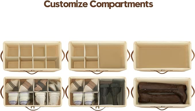 Varhomax Shoe Organizer Box 2 Pack for Closet,Small Fabric Shoe Storage Bin with Adjustable Dividers & Clear Cover, Saving Space Sneakers & Sandals Containers for Entryway, Cubby - Image 4