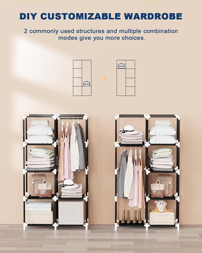 Mavivegue Portable Closet,Wardrobe Closet,Wardrobe,Portable Closets for Hanging Clothes,for Bedroom and Living Room, Black - Image 7