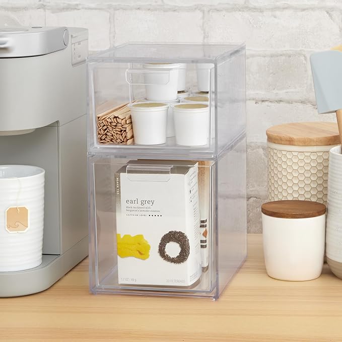 STORi Audrey Stackable Clear Bin Plastic Organizer Drawers | 2 Piece Set | Organize Cosmetics and Beauty Supplies on a Vanity | Made in USA (Pack of 3) - Image 5