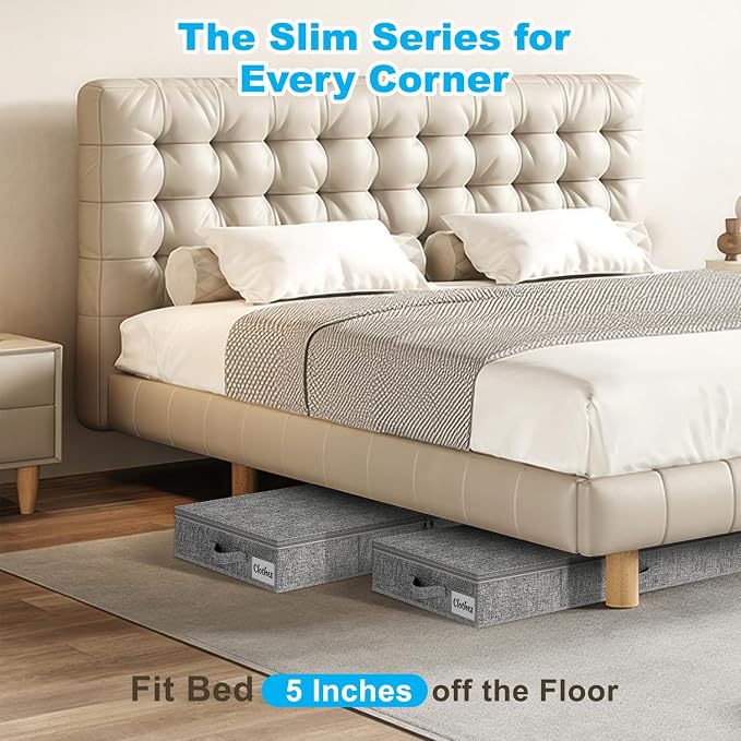 Under Bed Storage Container Bins 4 Pack, 5 Inch Thin Low Profile Underbed Clothes Storage Organizer for Dorm & Home, Use for Blanket and Toy Storage Box W/ Sturdy Bottom/Sides, Foldable Thick Fabric - Image 3