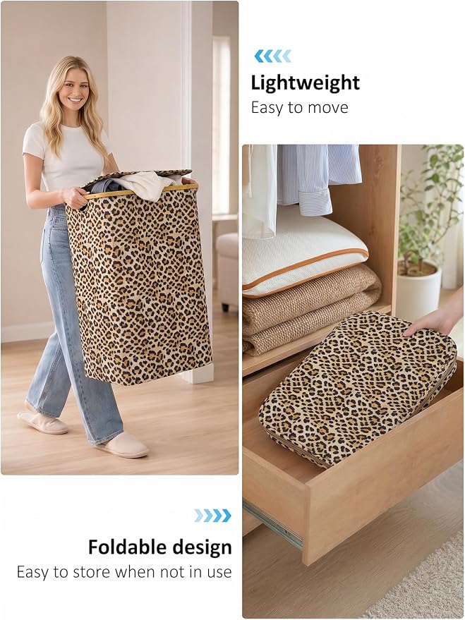 IEGrow Laundry Hamper with Lid,110L Laundry Basket with Bag,Leopard Print - Image 4