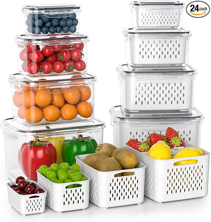 Anysig 8 Pack Fridge Fruit Storage Containers with Removable Colander by AnysigOfficial